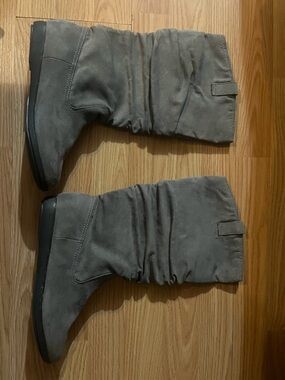Grey Suede Slouch Boots